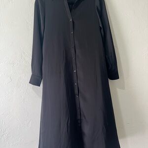 Babaton Black Long-Sleeve Button-Front Shirt Dress